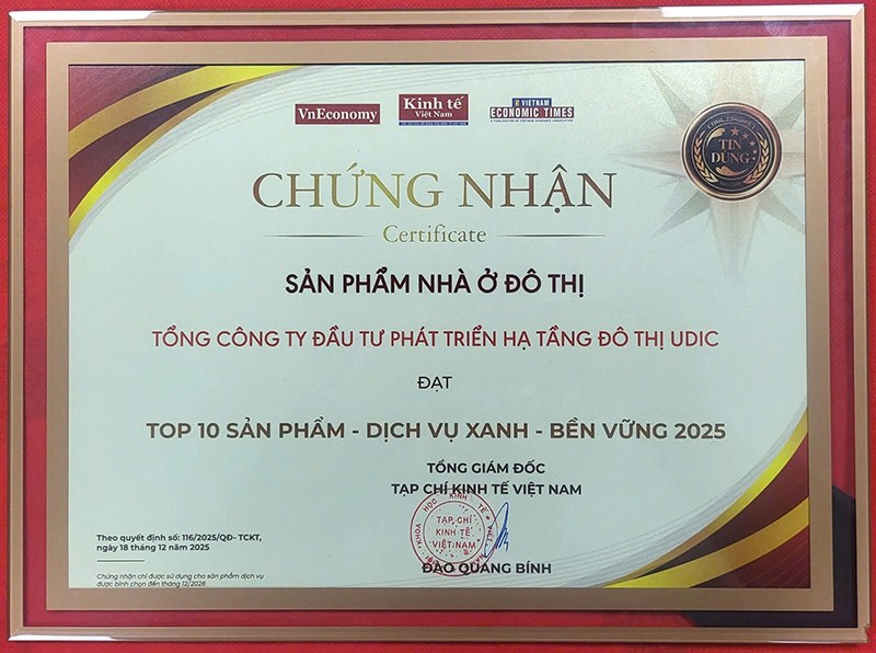 Khẳng định vị thế thương hiệu UDIC với TOP 10 Sản phẩm - Dịch vụ xanh - Bền vững 2025 Khẳng định vị thế thương hiệu UDIC với TOP 10 Sản phẩm - Dịch vụ xanh - Bền vững 2025