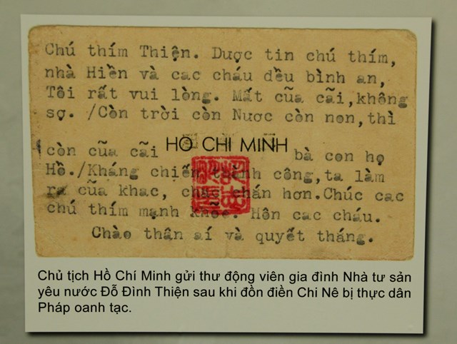 Thư động viên của Chủ tịch Hồ Chí Minh gửi gia đình Nhà tư sản yêu nước Đỗ Đình Thiện. Ảnh tư liệu.