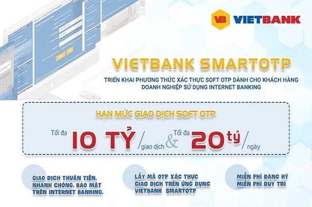 Sử dụng phương thức Soft OTP hạn mức giao dịch có thể lên đến 10 tỷ đồng/giao dịch. Ảnh VB