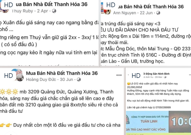 Đất đấu giá được rao bán trên các hội nhóm nhà đất.  