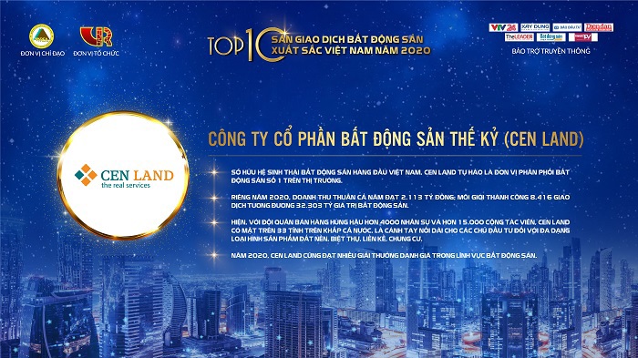 Cen Land đạt Top 10 Sàn giao dịch bất động sản xuất sắc nhất năm 2020.