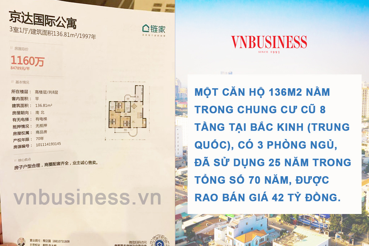 Giá rao bán nhà ở tại khu vực trung tâm của Trung Quốc cao khủng khiếp.