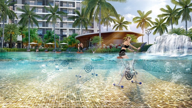 Trải nghiệm phương pháp luyện tập với tại khu thể thao dưới nước Aqua Gym. Ảnh: VHF