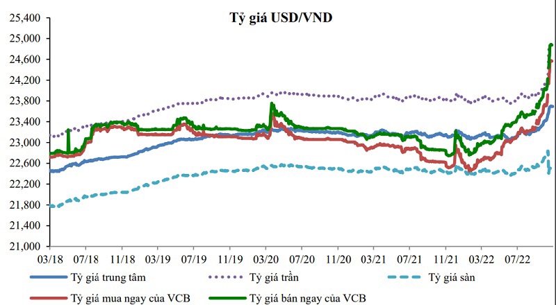 Diễn biến tỷ giá VND/USD trong thời gian dài từ 3/18-7/22. (Nguồn: VCBS)