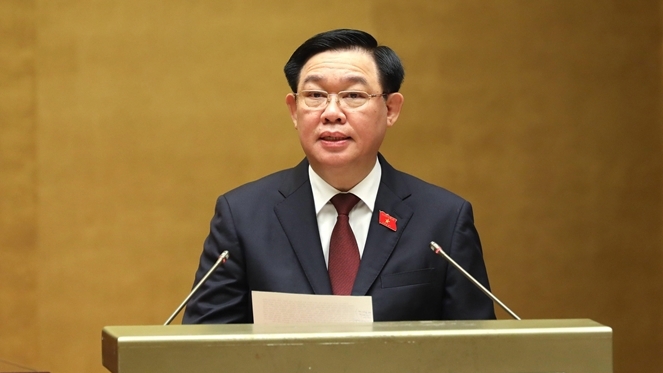 Chủ tịch Quốc hội Vương Đình Huệ phát biểu khai mạc Phiên chất vấn và trả lời chất vấn. Ảnh: Hồ Long