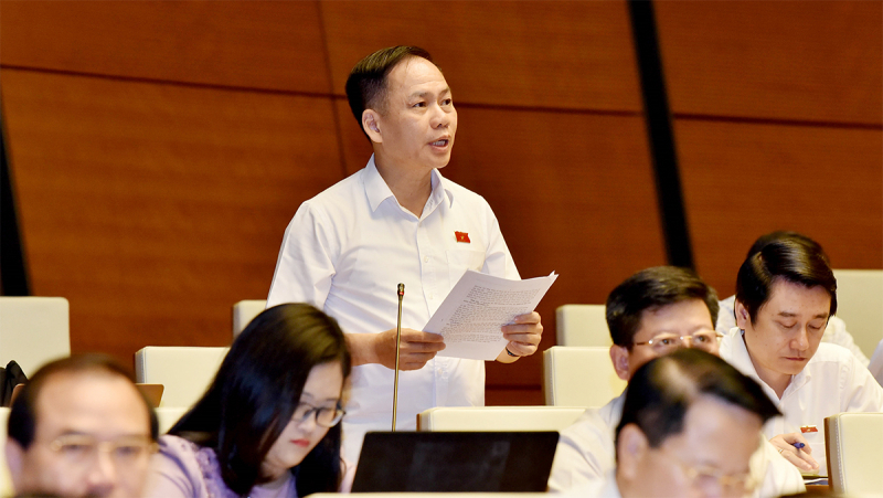 Đại biểu Trần Đình Gia - Đoàn đại biểu Quốc hội tỉnh Hà Tĩnh phát biểu tại hội trường.