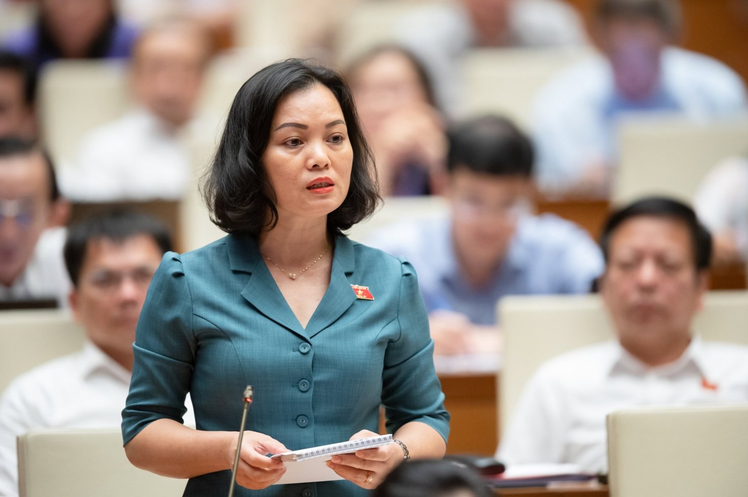 Đại biểu Huỳnh Thị Phúc - Đoàn đại biểu Quốc hội tỉnh Bà Rịa – Vũng Tàu phát biểu tại phiên họp.