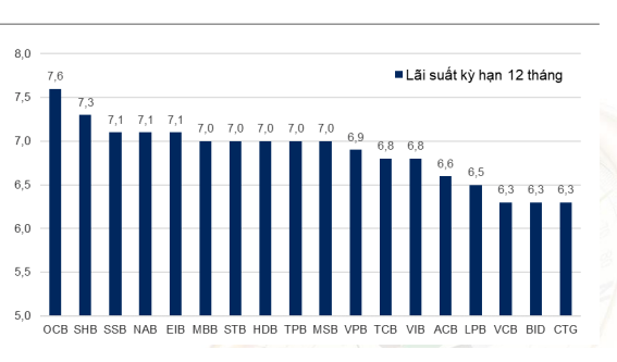 Lãi suất tiền gửi kỳ hạn 12 tháng tại một số ngân hàng. Nguồn: VNDirect