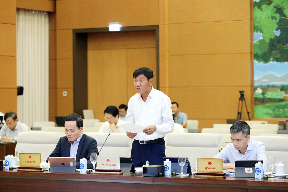 Phó Tổng KTNN Doãn Anh Thơ trình bày báo cáo tại Phiên họp.