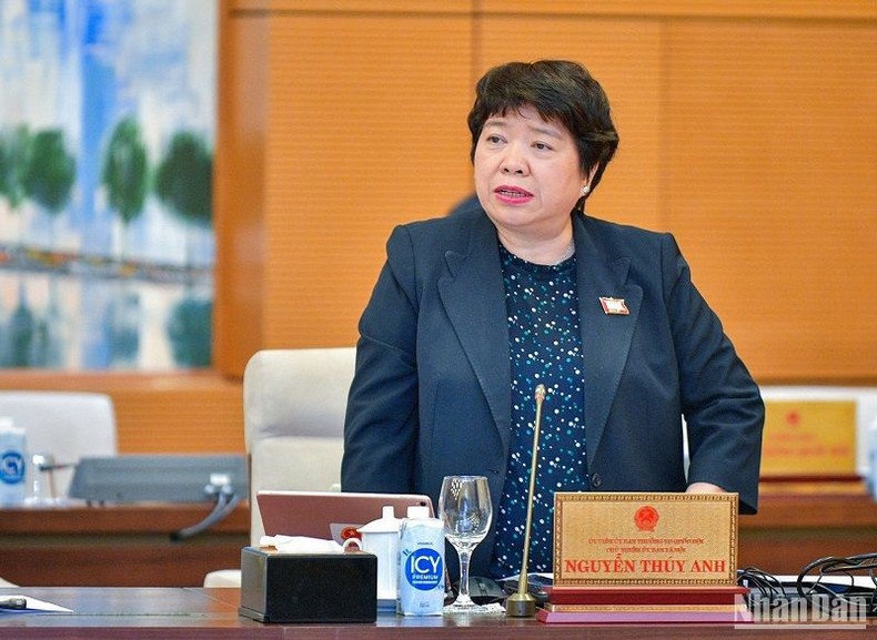 Chủ nhiệm Ủy ban Xã hội của Quốc hội Nguyễn Thúy Anh tham gia ý kiến thảo luận. Ảnh: Duy Linh