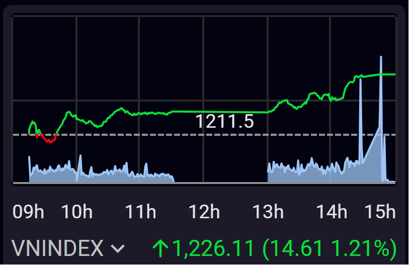 Thị trường có phiên hồi phục mạnh mẽ sau khi rơi xuống vùng hỗ trợ 1.210 điểm