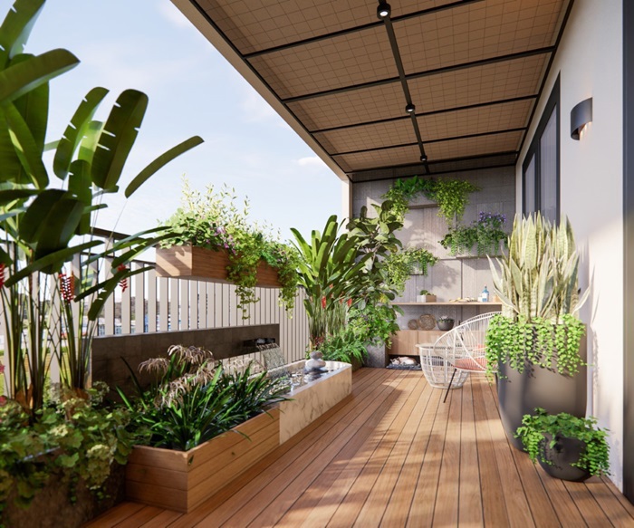 Ban công căn hộ 114m2 – Khu vườn trên cao rộng gần 17m2.