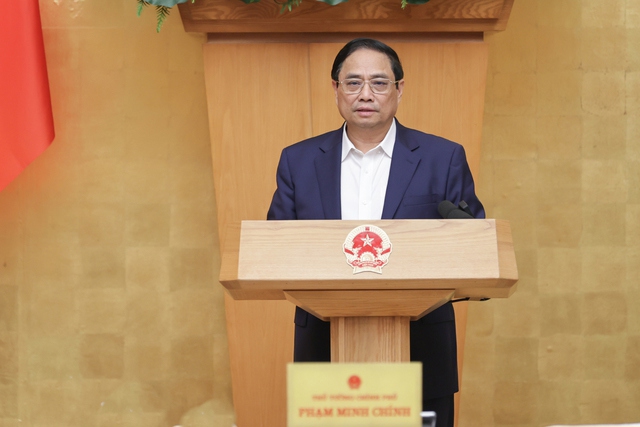 Thủ tướng Chính phủ Phạm Minh Chính phát biểu kết luận phiên họp Chính phủ thường kỳ tháng 10/2023. Ảnh: VGP