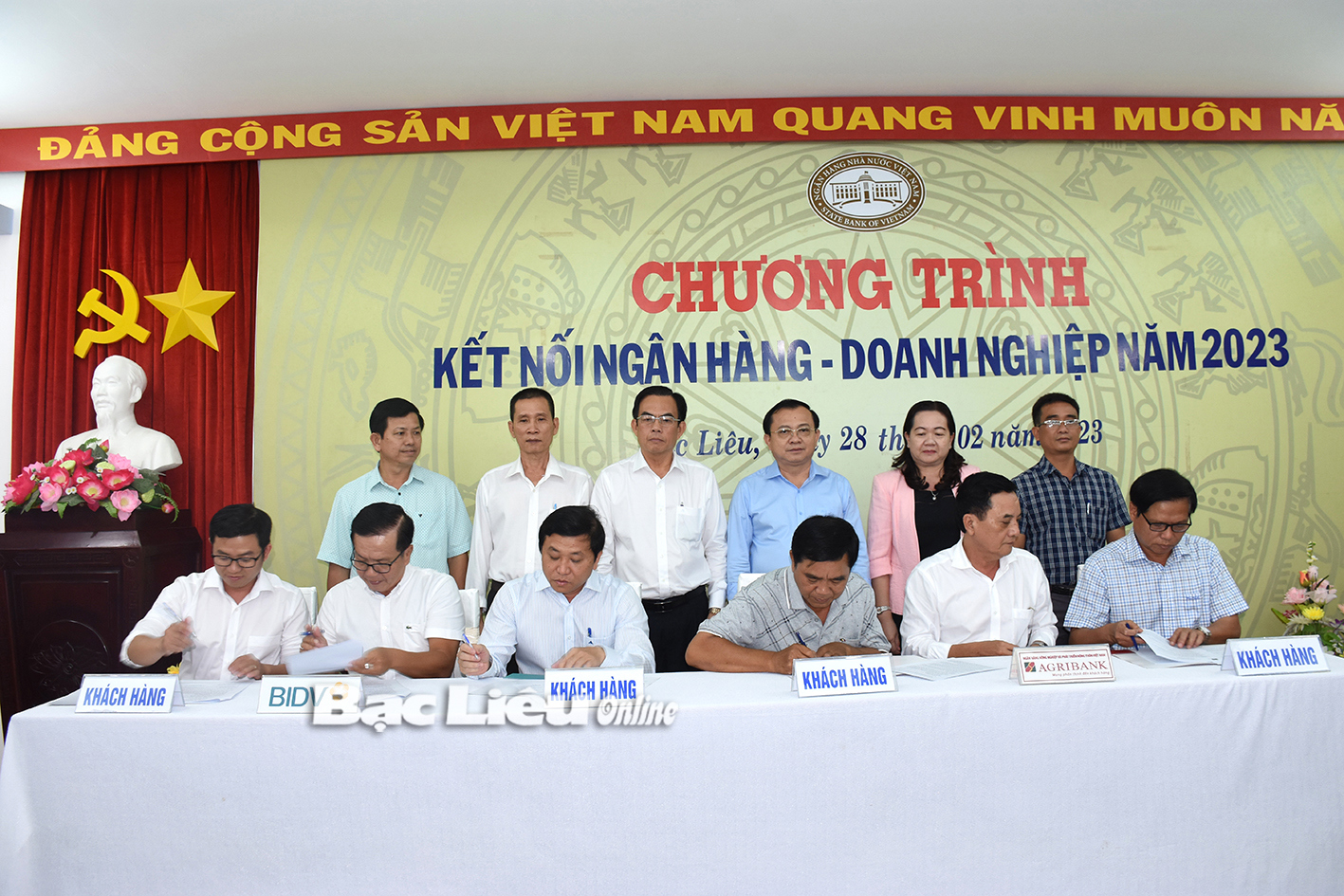 Ký kết chương trình kết nối giữa ngân hàng và doanh nghiệp tỉnh Bạc Liêu năm 2023. Ảnh: K.T