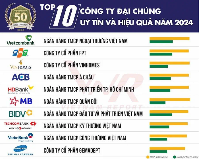 Danh sách “Top 10 công ty đại chúng uy tín và hiệu quả năm 2024” 