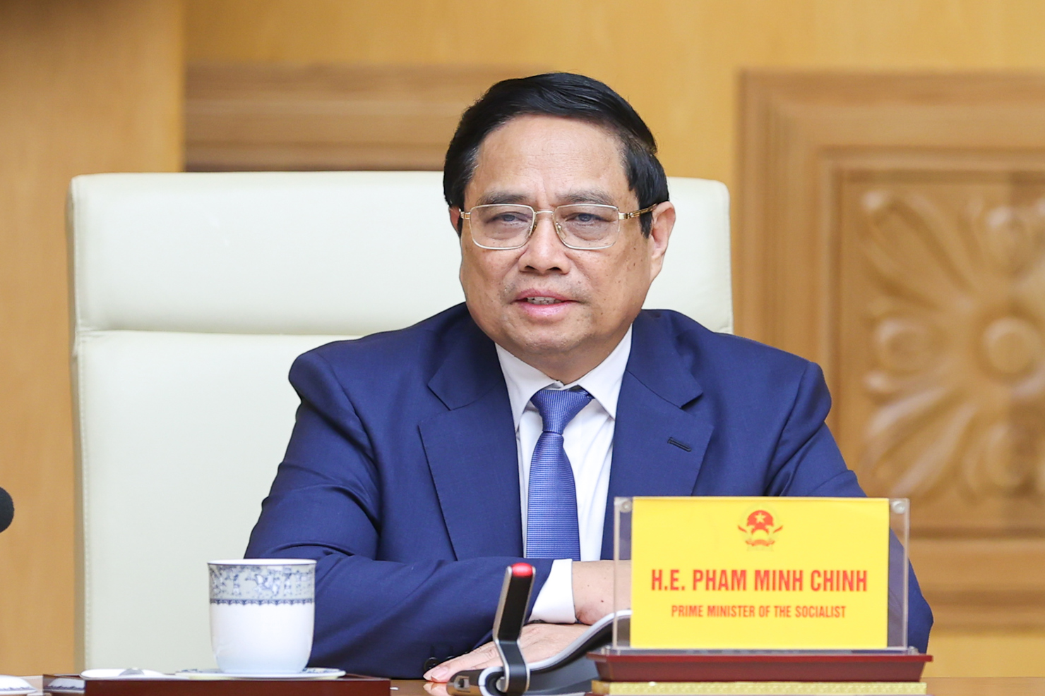 Thủ tướng Phạm Minh Chính phát biểu khi tiếp Đoàn các Chủ tịch Hội đồng Tư vấn kinh doanh ASEAN (ASEAN BAC) - Ảnh: VGP/Nhật Bắc  