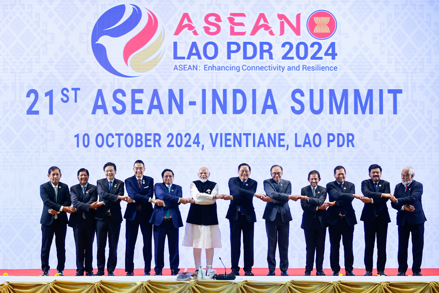 Các nhà lãnh đạo ASEAN và Ấn Độ thông qua Tuyên bố về tăng cường quan hệ Đối tác Chiến lược toàn diện ASEAN-Ấn Độ vì hòa bình, ổn định và thịnh vượng tại khu vực và Tuyên bố chung về thúc đẩy chuyển đổi số. Ảnh: VGP/Nhật Bắc