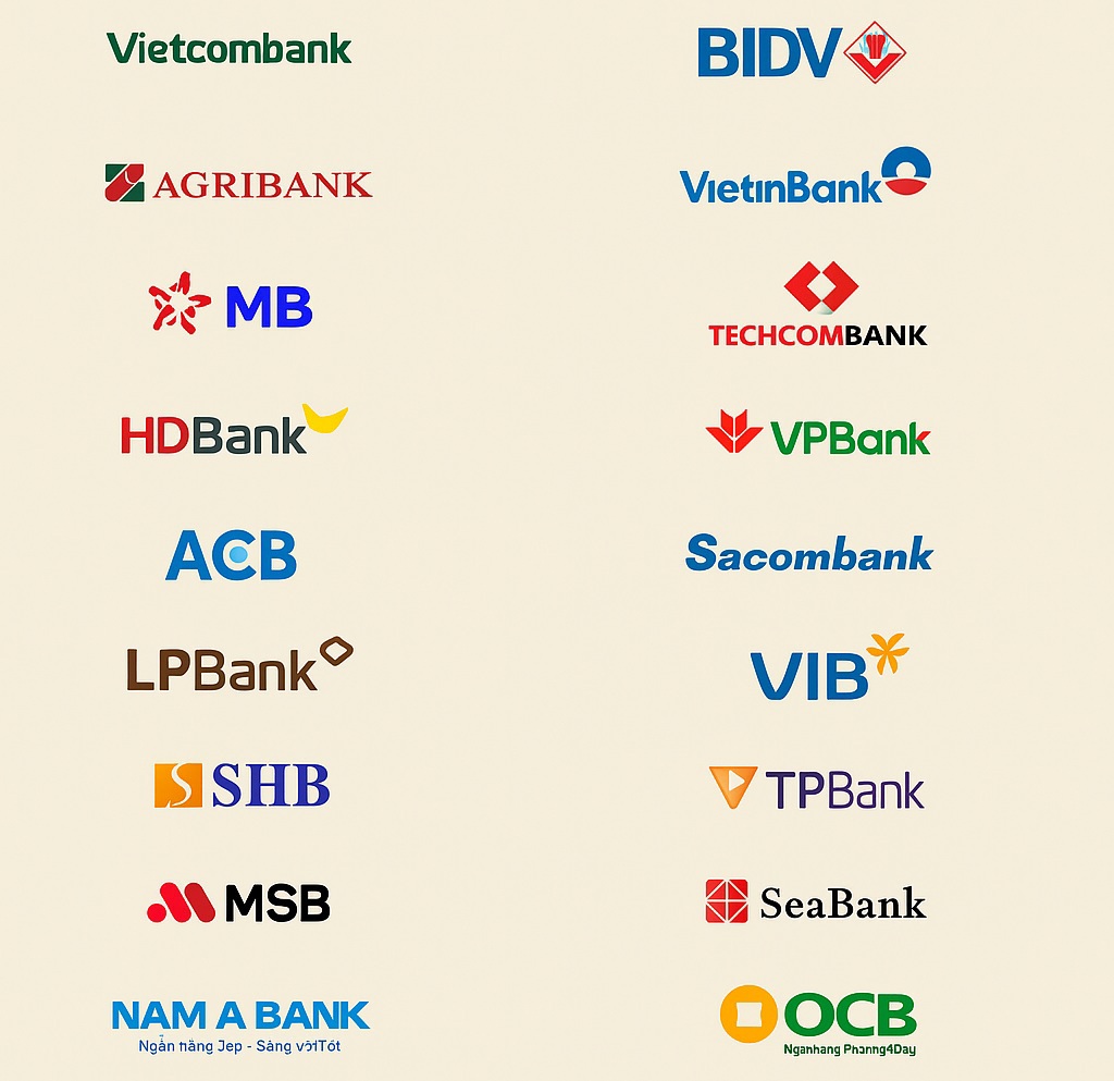 Các ngân hàng nộp ngân sách nhà nước lớn nhất Việt Nam 6 tháng đầu năm 2025 (tính từ trên xuống).