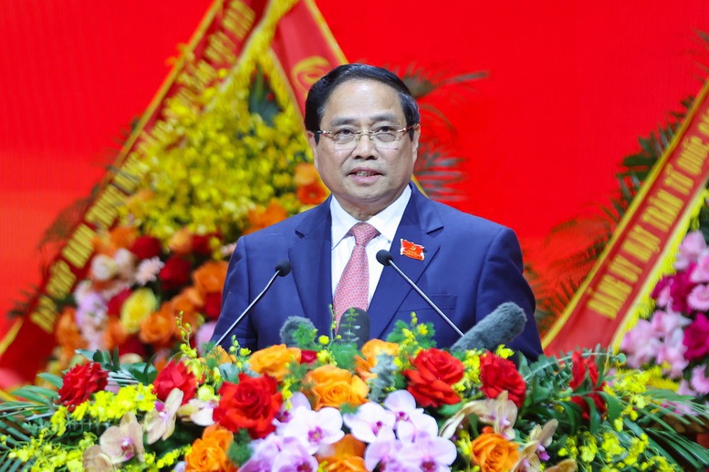 Đồng chí Bí thư Đảng ủy, Thủ tướng Chính phủ Phạm Minh Chính phát biểu khai mạc Đại hội.