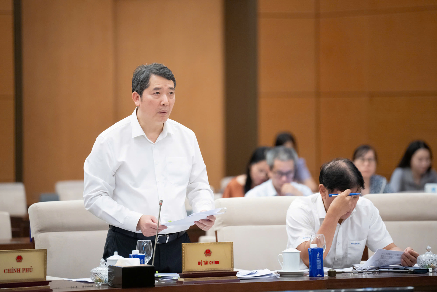 Thứ trưởng Bộ Tài chính Cao Anh Tuấn trình bày tờ trình dự án Luật.