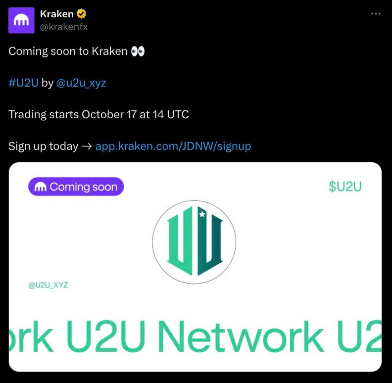 Kraken thông báo niêm yết token U2U Network.