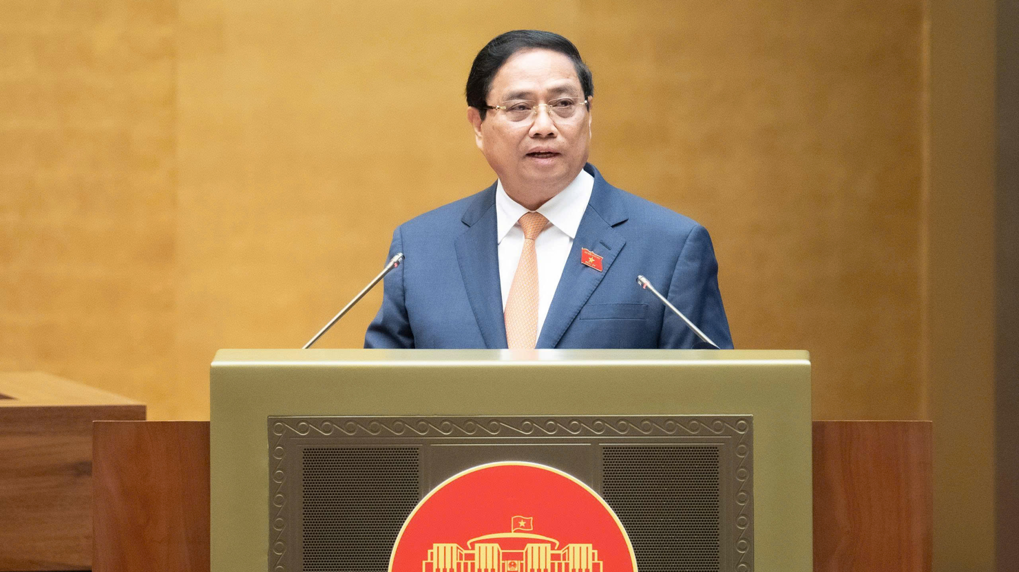 Thủ tướng Chính phủ Phạm Minh Chính báo cáo trước Quốc hội.