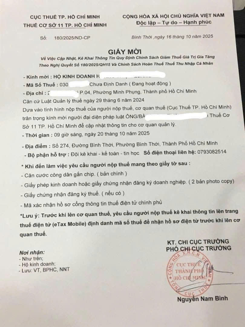 Thư mời mạo danh cơ quan Thuế TP. Hồ Chí Minh. Ảnh: Đức Mỹ