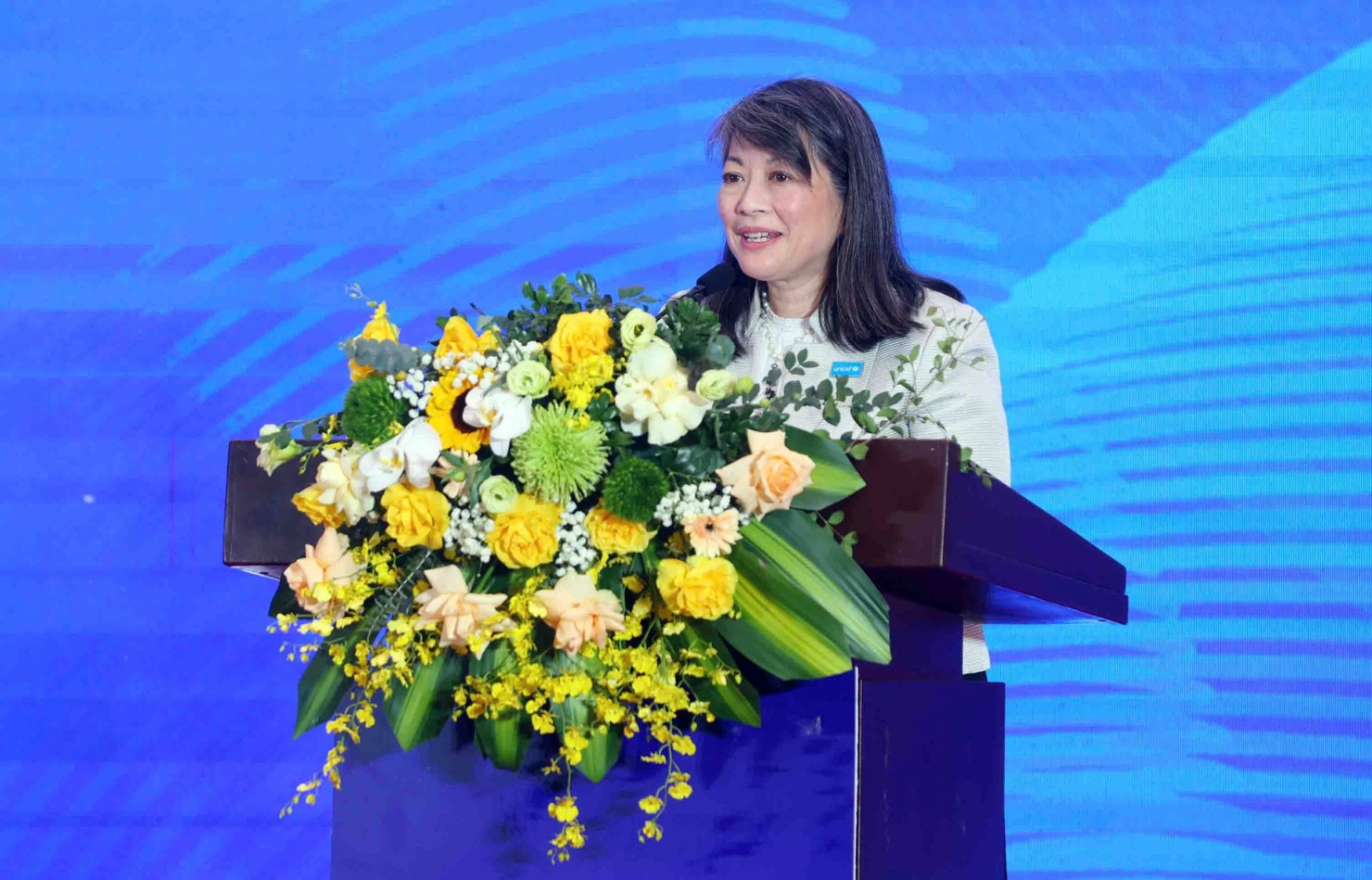 Bà June Kunugi, Giám đốc UNICEF khu vực Đông Á – Thái Bình Dương phát biểu tại buổi lễ. Ảnh: VGP